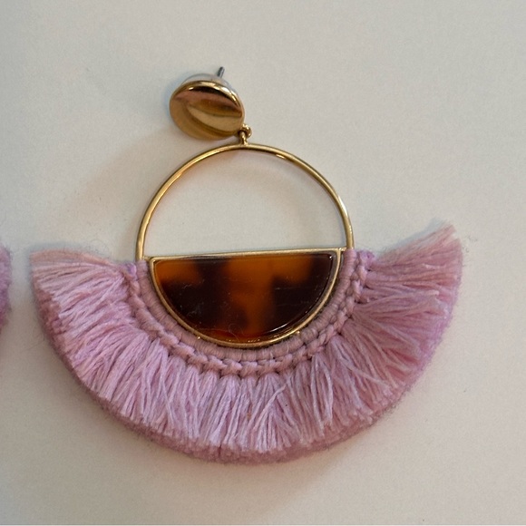 J. Crew Tortoise Shell and Purple Tassel Hoop Earrings - Picture 2 of 5